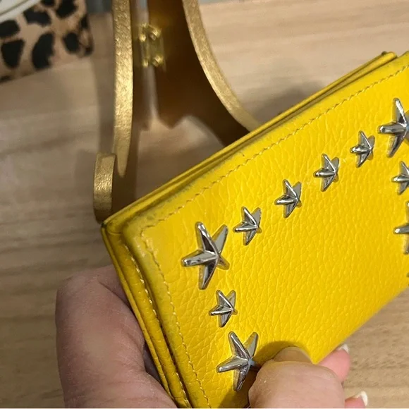 Jimmy Choo Yellow Card holder/Wallet with Silver Stars - Picture 4 of 8